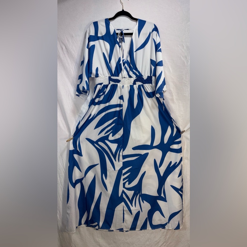 Women's Bohemian Floral Print V neck Maxi Dress,, 3/4 Sleeve, size XXL - Picture 13 of 14
